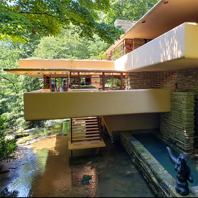 A terrace of the Fallingwater house in Mill Run, Pennsylvania