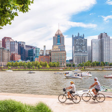 Biking on the North Shore River Walk in Pittsburgh, Pennsylvania