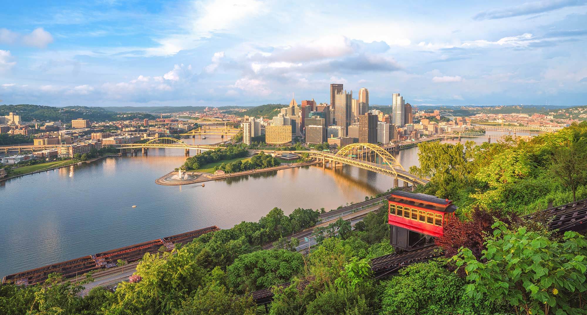 Duquesne Incline and the skyline in Pittsburgh, Pennsylvania
