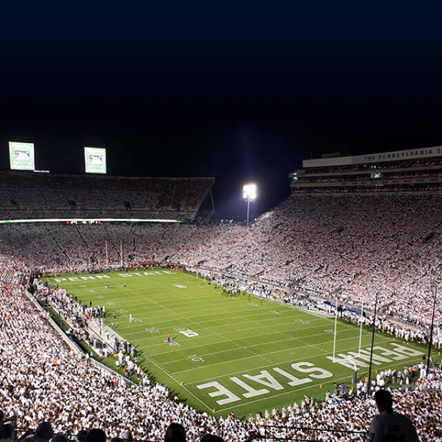 A Penn State football game takes place at Beaver Stadium in State College, Pennsylvania